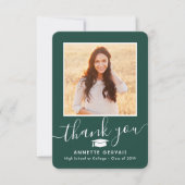 2 Foto New Address Green White Script Abschluss Dankeskarte (Vorderseite)
