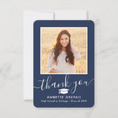 2 Foto New Address Navy Blue and White Abschluss Dankeskarte (Vorderseite)