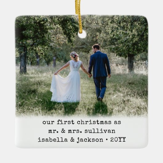 2 Foto Newlyweds 1. Christmas Simple Schreibmaschi Keramikornament (Vorderseite)