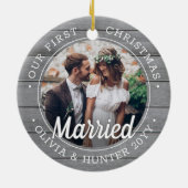 2 Foto Newlyweds 1. Weihnachten Verheiratet Graue Keramik Ornament (Hinten)
