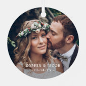 2 Foto Newlyweds 1. Weihnachten Verheiratet Graue Ornament Aus Metall (Rückseite)