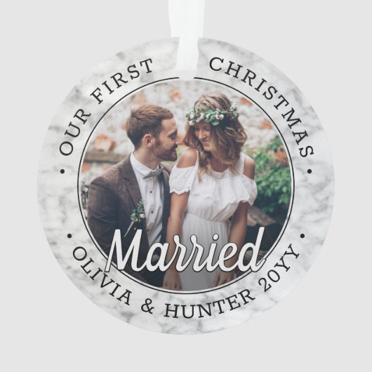 2 Foto Newlyweds 1. Weihnachten Verheiratete Imita Ornament (Rückseite)