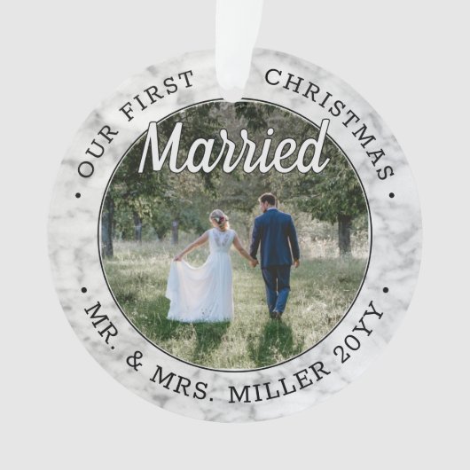 2 Foto Newlyweds Erste Weihnachten Verheiratete Im Ornament (Vorderseite)