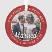 2 Foto Newlywings 1. Weihnachten Verheiratet Rot u Ornament (Rückseite)