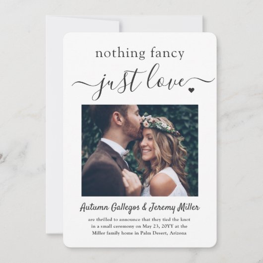 2 Foto Nichts Extravagant nur Liebe Hochzeit Elope Einladung (Vorderseite)