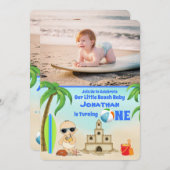 2 Foto Niedlich Boy Beach Baby Surfboard 1. Geburt Einladung (Vorne/Hinten)