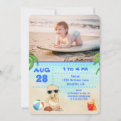2 Foto Niedlich Boy Beach Baby Surfboard 1. Geburt Einladung (Rückseite)