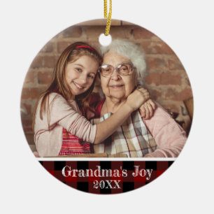 2 Foto Oma's Joy Red Buffalo Kariert Keramik Ornament