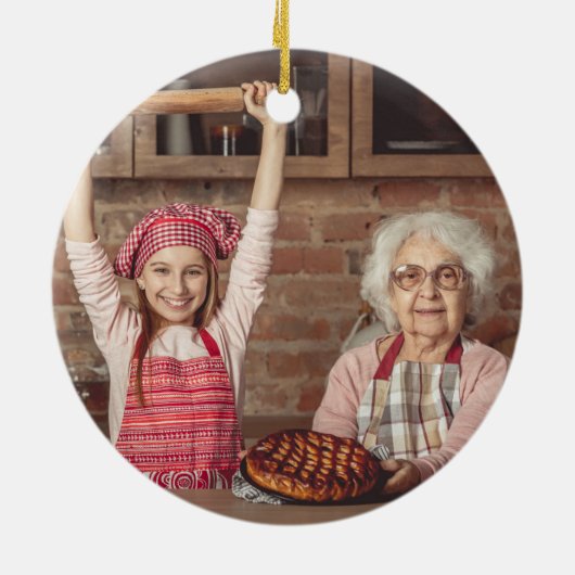 2 Foto Oma's Joy Red Buffalo Kariert Keramik Ornament (Hinten)