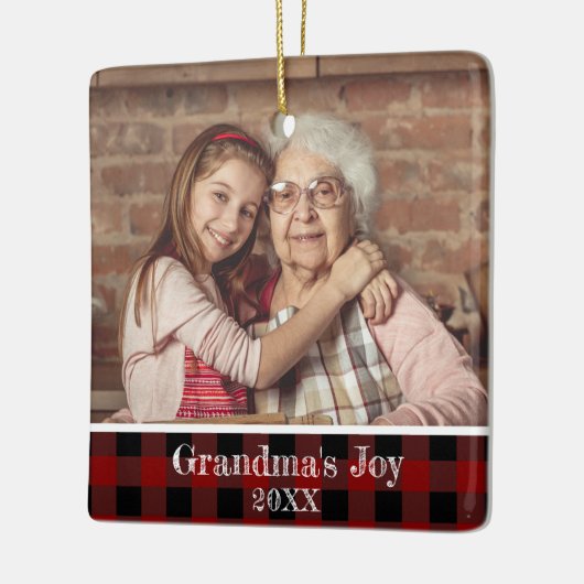 2 Foto Oma's Joy Red Buffalo Kariert Keramikornament (Links)