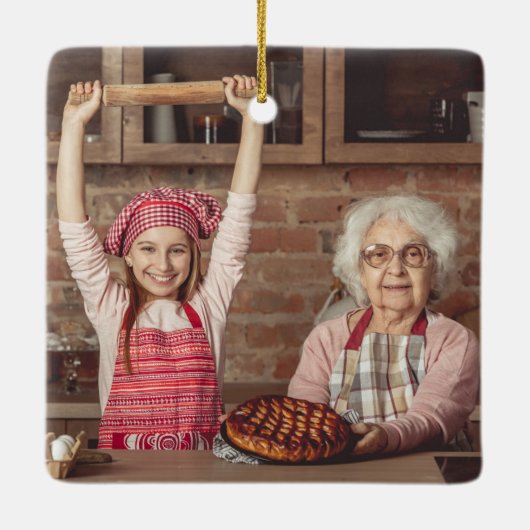 2 Foto Oma's Joy Red Buffalo Kariert Keramikornament (Rückseite)