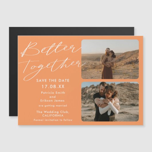 2 Foto orange cool besser Save the Date Magnetkarte (Vorne/Hinten)