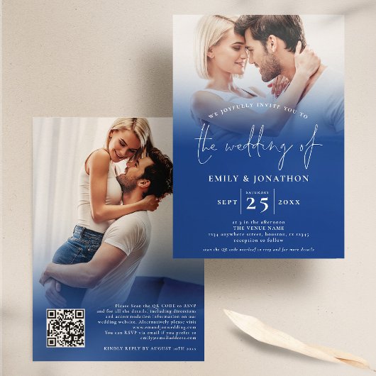 2 Foto Overlay Script QR Blue Wedding Einladung