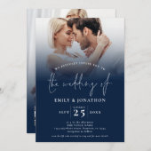 2 Foto Overlay Script QR Navy White Wedding Einladung (Vorne/Hinten)