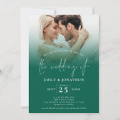 2 Foto Overlay Script QR Smarald Green Wedding Einladung (Vorderseite)