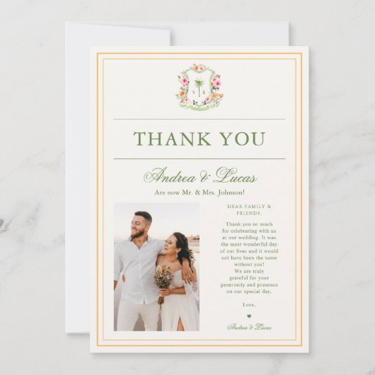 2 Foto Palm Tree Monogram Wedding Dankeschön Karte (Vorderseite)