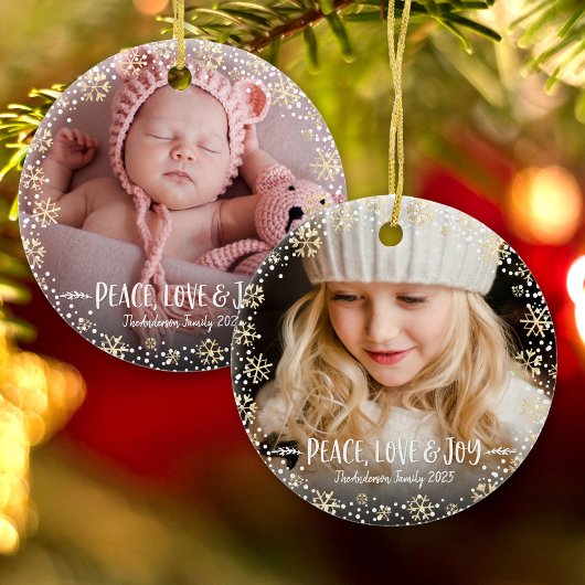 2 Foto Peace Liebe Jos Gold Snowflake Weihnachten Keramik Ornament