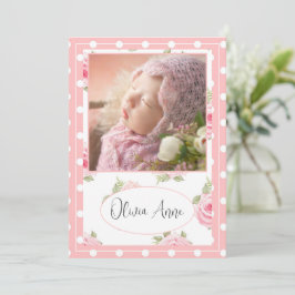 2 Foto Pink Rose Punkt Baby Girl Birth Ankündigung