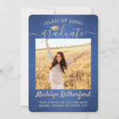 2 Foto Pinsel Blue Gold Script Moderner Abschluss Ankündigung (Vorderseite)