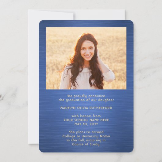 2 Foto Pinsel Blue Gold Script Moderner Abschluss Ankündigung (Rückseite)