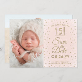 2 Foto Quinceanera Chic Blush Pink Gold Glitzer Save The Date