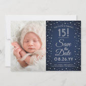 2 Foto Quinceanera Navy Blue Confetti Sparkle Save The Date (Vorderseite)
