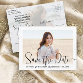 2 Foto Quinceañera Trendy Script Save the Date Ankündigungspostkarte