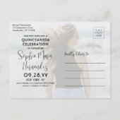 2 Foto Quinceañera Trendy Script Save the Date Ankündigungspostkarte (Rückseite)
