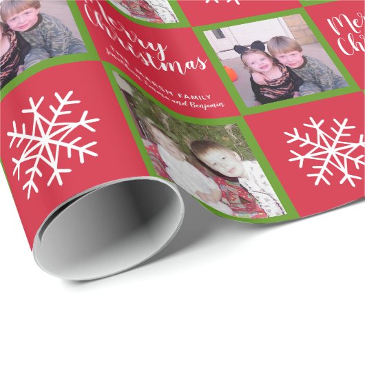 2 Foto - Red Green Frohe Weihnachtsschneeflocken Geschenkpapier (Rolleneckpunkt)