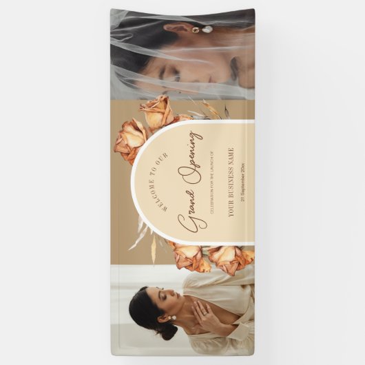 2 Foto Retro Arch Blume Business Grand Opening Banner (Vertikal)