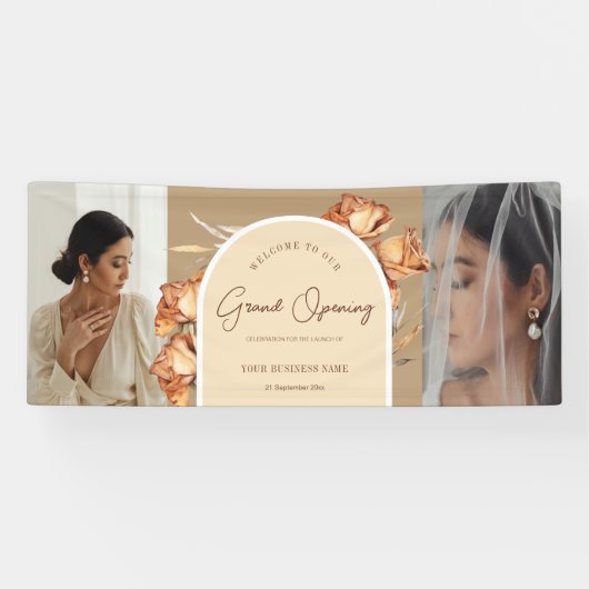 2 Foto Retro Arch Blume Business Grand Opening Banner (Horizontal)