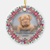 2 Foto Retro Holiday Florale Weihnachtsfeier Keramik Ornament (Vorne)