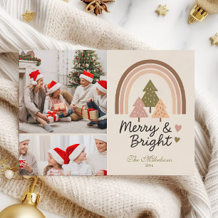 2 Foto Retro-Neutral-Regenbogen Merry & Bright Feiertagskarte
