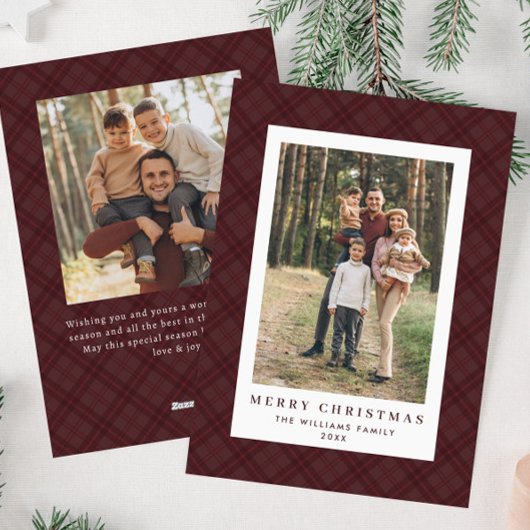 2 Foto Retro Weihnachten Kariert Tartan Gruß