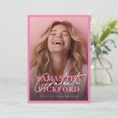 2 Foto Rosa Uni-Abschluß Party Einladung (Stehend Vorderseite)