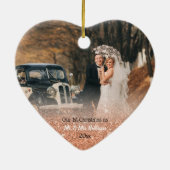 2 Foto Rose Gold Erste Weihnachtsfeier Keramik Ornament (Hinten)