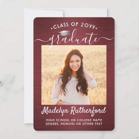 2 Foto Rot und Weiß Script Abschluss Ankündigung (Vorderseite)