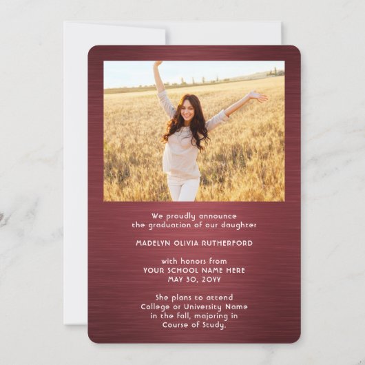 2 Foto Rot und Weiß Script Abschluss Ankündigung (Rückseite)