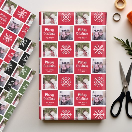 2 Foto Rote Grüne Schwarze Frohe Weihnachtsschneef Geschenkpapier Set