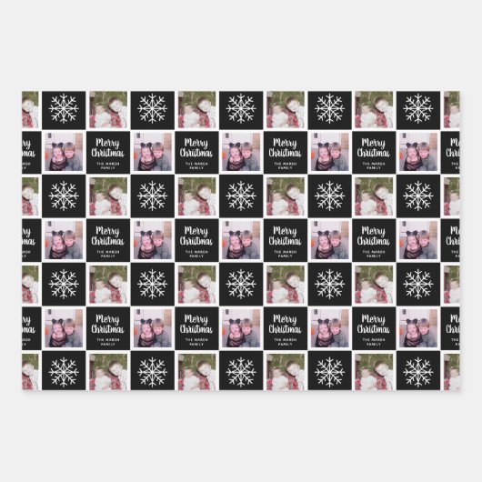 2 Foto Rote Grüne Schwarze Frohe Weihnachtsschneef Geschenkpapier Set (Vorderseite 2)