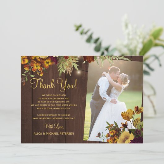 2 Foto Rustikale Herbstweissaison Dankeskarte (Stehend Vorderseite)