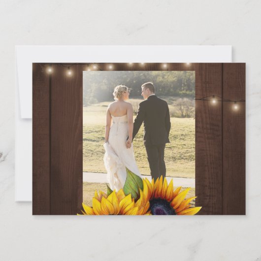 2 Foto rustikale Sonnenblumen Stallenholz Hochzeit Dankeskarte (Rückseite)