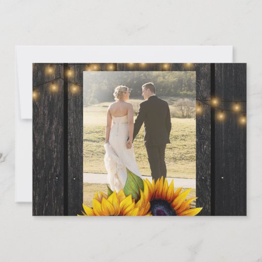 2 Foto rustikale Sonnenblumen Stallenholz Hochzeit Dankeskarte (Rückseite)
