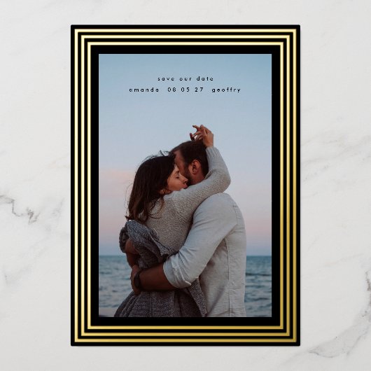 2 Foto Save the Date minimale goldene Rahmen Folieneinladung (Vorderseite)