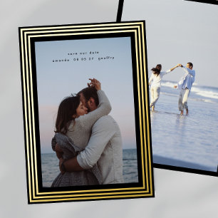 2 Foto Save the Date minimale goldene Rahmen Folieneinladung