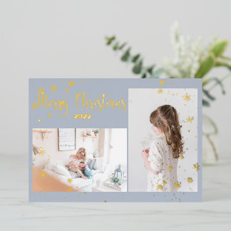 2 Foto Schneeflocken Weihnachts Gold Foto Card Folien Feiertagskarte