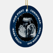 2 Foto Schwangerschaft Ankündigung erwartender Elt Keramik Ornament (Rechts)