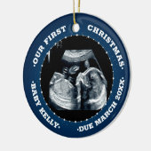 2 Foto Schwangerschaft Ankündigung erwartender Elt Keramik Ornament (Links)