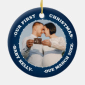 2 Foto Schwangerschaft Ankündigung erwartender Elt Keramik Ornament (Hinten)