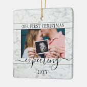 2 Foto Schwangerschaft Neue Eltern 1. Weihnachten  Keramikornament (Links)